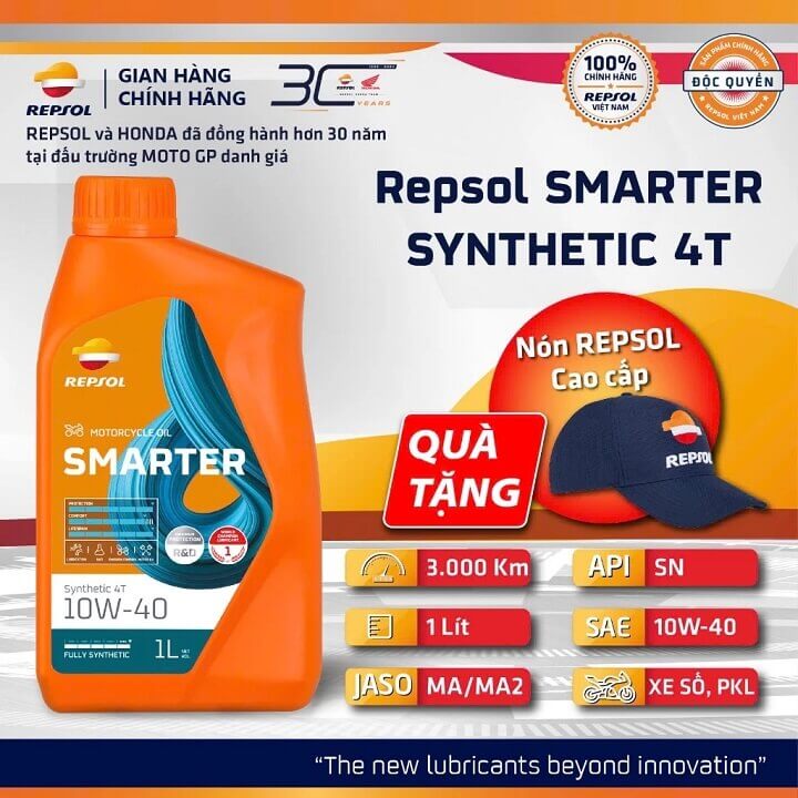 Repsol Smarter Synthetic 4T 10w40 xe số