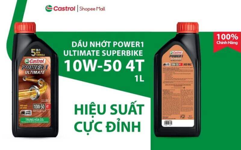 dầu nhớt Castrol POWER1 ULTIMATE SUPERBIKE 4T 10W-50 cho xe phân khối lớn