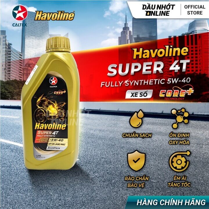 Dầu nhớt Caltex Havoline Super 4T Fully Synthetic 5W-40 Tổng hợp toàn phần xe số