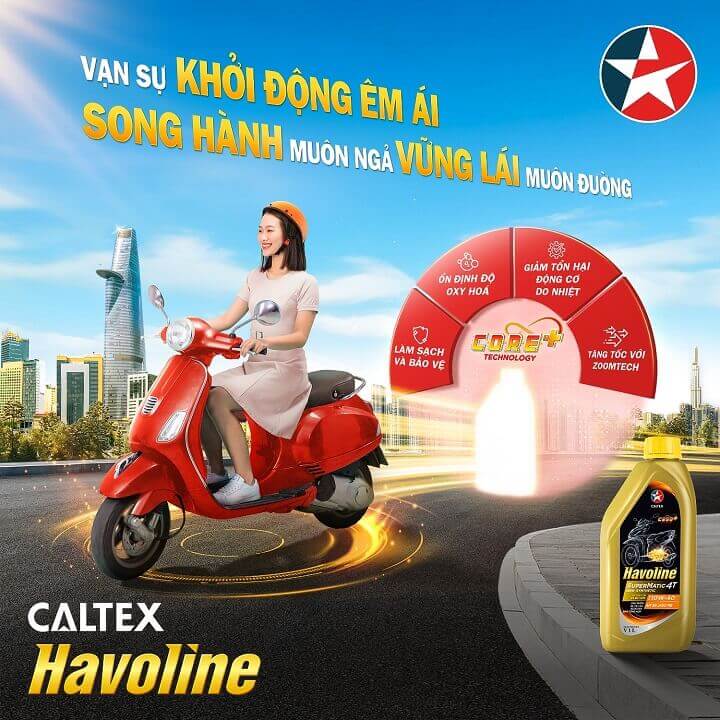 Nhớt xe ga bán tổng hợp Caltex Havoline SuperMatic 4T 10w40 800ML