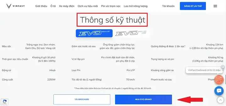 đặt mua vinfast evo grand