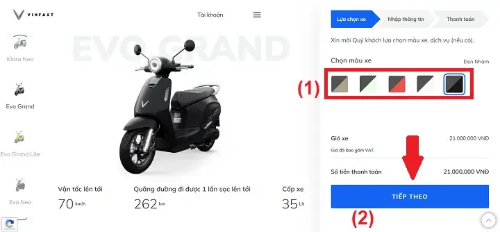 màu xe vinfast evo grand