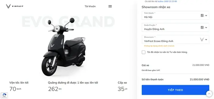 showroom bán xe vinfast evo grand
