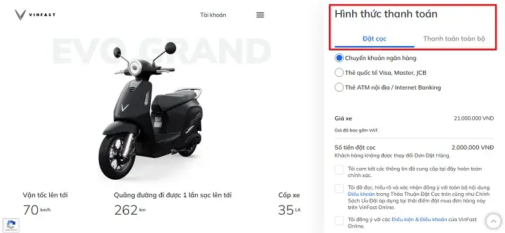 mua xe vinfast evo grand trả góp