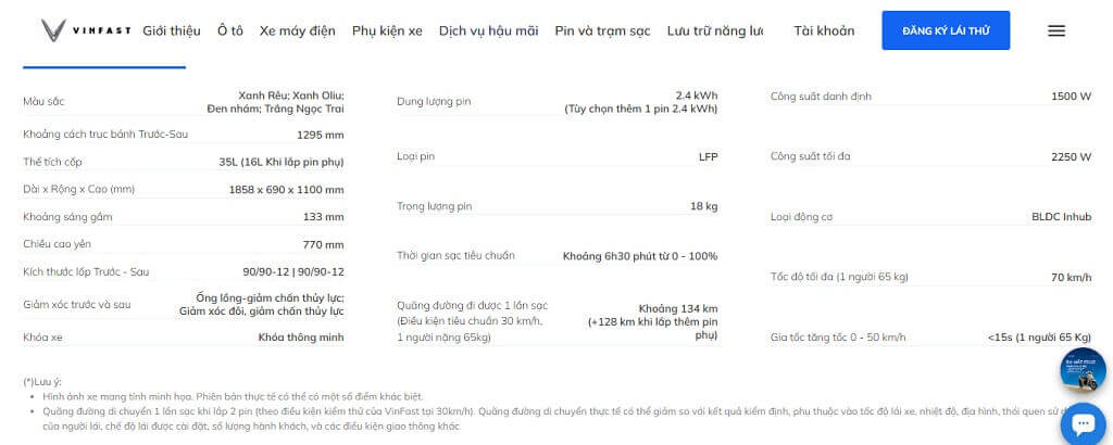 thông số kỹ thuật vinfast vero x